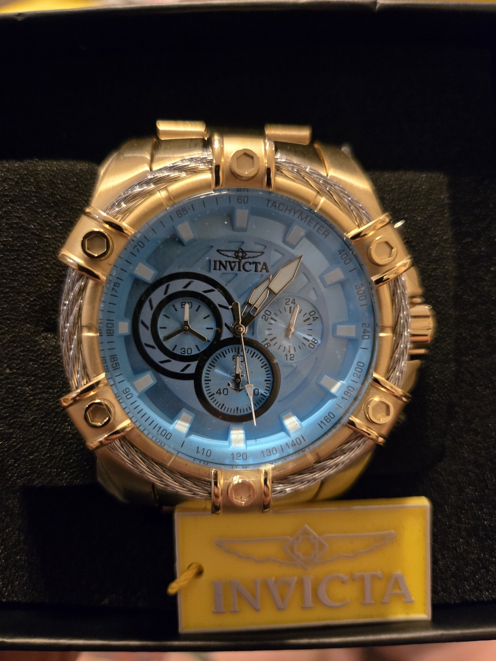 Invicta Gold-Tone Chronograph Watch with Light Blue Dial